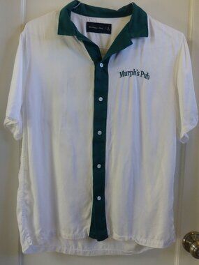 Abercrombie & Fitch short sleeve bowling shirt with back print in green size S